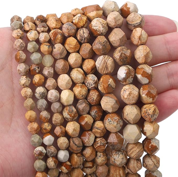 Faceted Natural Brown Picture Jasper Stone Round Beads 6mm 36cm/Strand for Jewelry Making