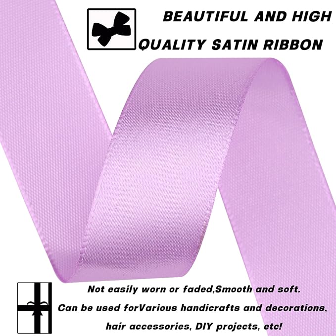 7/8 Inch 60 Yards Lilac Purple Satin Craft Ribbon-Single Face Polyester Ribbon for Handmade Roses,Gift Wrapping,Timeless Flower,Bouquets,Wedding and Party Decoration