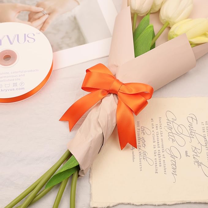 Double Faced Orange Satin Ribbon, 7/8 Inch X 50 Yards Polyester Ribbon for Gift Package Wrapping, Crafts, Bow Making, Sewing, Flower Bouquet, Wedding Party Decor