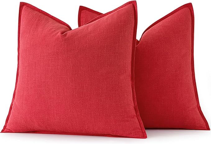 MIULEE Christmas Decorative Linen Pillow Covers 16x16 Inch Red Boho Farmhouse Neutral Couch Throw Pillows for Bed Pack of 2 Accent Modern Pillowcase Sofa Livingroom Home Decor