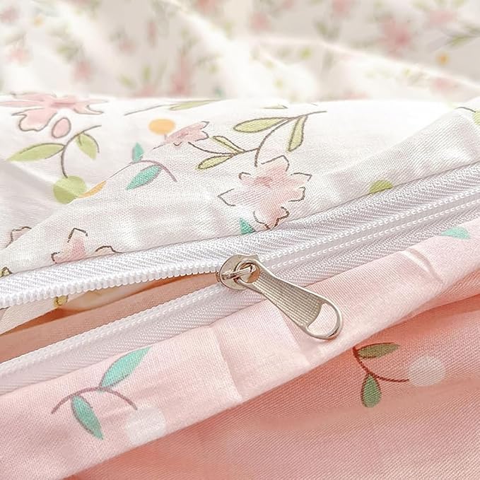 Girls Pink Floral Duvet Cover Twin XL Soft 100% Cotton Aesthetic Flower Bedding Set Vintage Botanical Comforter Cover Breathable Cottagecore Bedding Set 1 Twin XL Duvet Cover with 2 Pillowcases