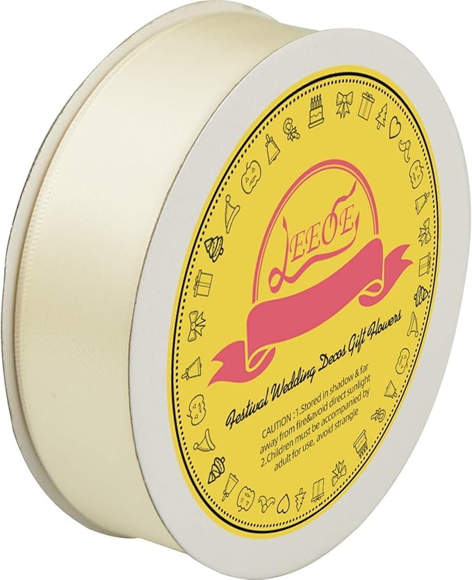 Double Face Ivory Satin Ribbon 1 inch X 25 Yards Polyester Ivory Ribbon for Gift Wrapping Very Suitable for Weddings Party Hair Bow Invitation Decorations and More