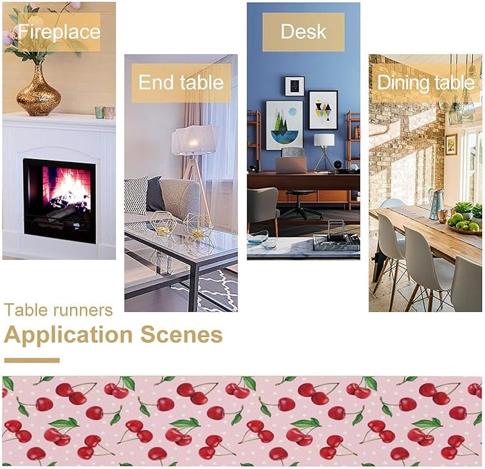 Red Cherry Table Runner,Spring Summer Fruit Tropical Birthday Party Decorations Dining Room Home Kitchen Table Decor 13 x 108Inch