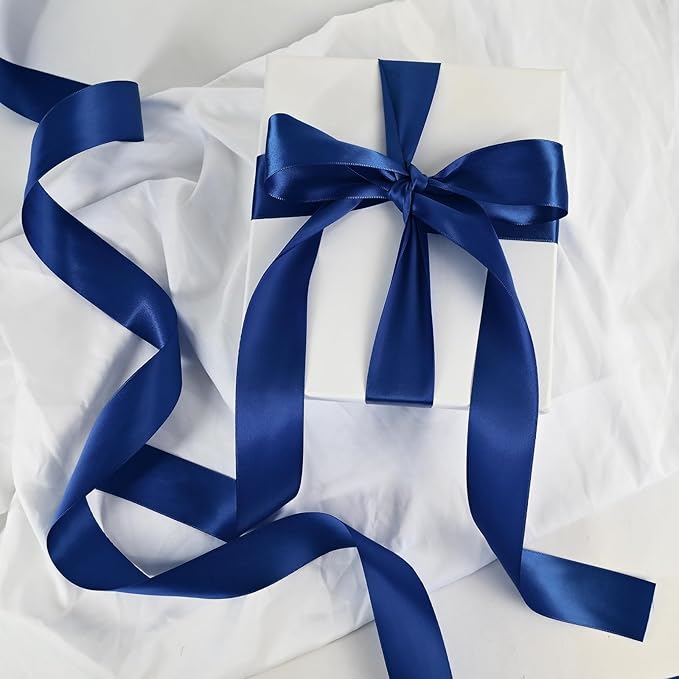 Double Face Satin Ribbon 1-1/2 inch X 50 Yards Polyester Navy Blue Ribbon for Gift Wrapping Very Suitable for Weddings Party Hair Bow Invitation Decorations and MoreDecorations and More