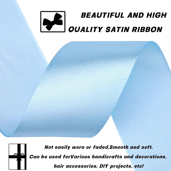 1-1/2 Inch 60 Yards Sky Blue Solid Satin Ribbon for Gift Wrapping,Craft Floral Bouquets,Wedding Party,Timeless Flower,Decoration Floral Hair,Balloons