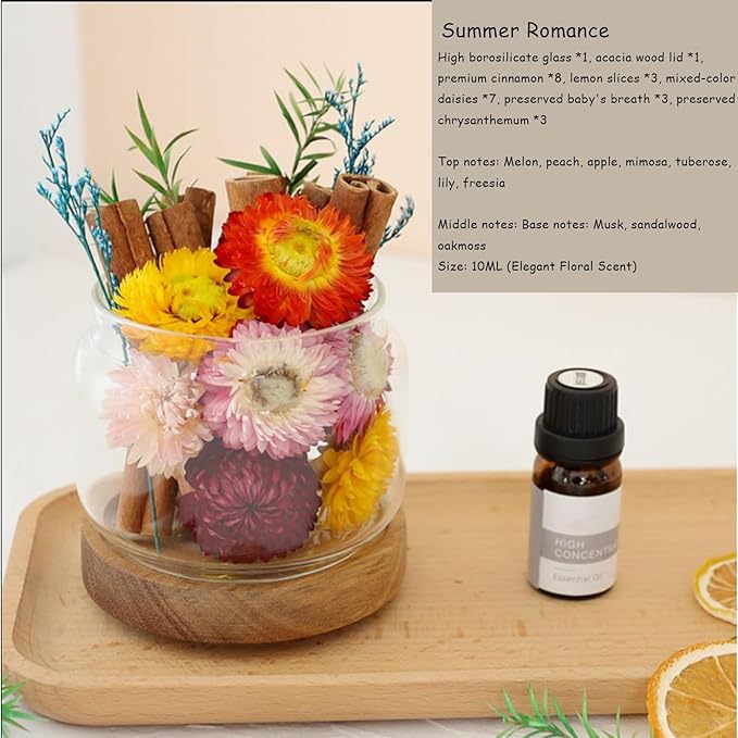 DIY Dried Flower Aromatherapy Kit with Natural Plant Essential Oils, Naturally Dried Flowers and Herbs Ornaments for DIY Flower Craft, Vintage Holiday Decor, Christmas (#D)