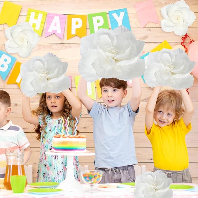 Giant Paper Flowers Artificial Large Paper Flower Decoration for Handcrafted Wall Backdrop Christmas Mexican Wedding Graduation Bridal Shower Birthday Party Supplies(White,24 Pcs)