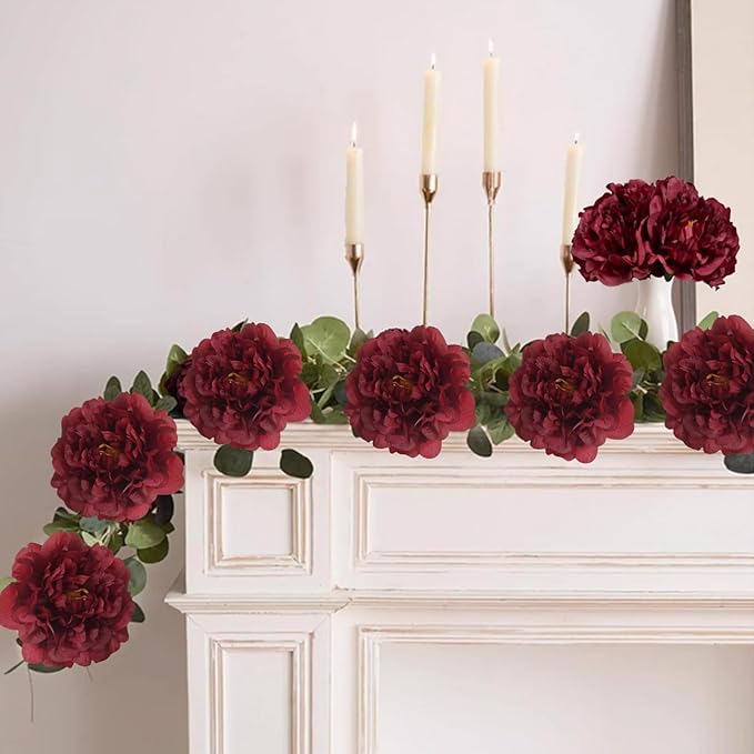 20pcs 5" Artificial Flower Peonies, Silk Peonies with 6" Stems, Flowers Suitable for Wedding Bouquets, Home Party Decoration (Wine Red)