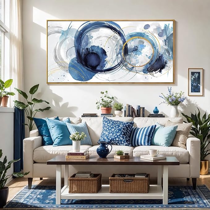 Wall Art Abstract Art Paintings Blue Fantasy Colorful Graffiti on White Background Modern Artwork wall Decor for Living Room Bedroom Kitchen 20"x40" with Framed