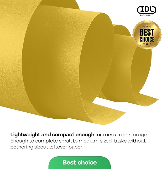 12" x 1200" (100 feet) Yellow Kraft Paper Roll - USA-Made Quality Craft Paper for Gift Wrapping, Kids' Arts & Crafts, School Projects - 100% Recycled Natural Material 50lb Thickness by IDL Packaging