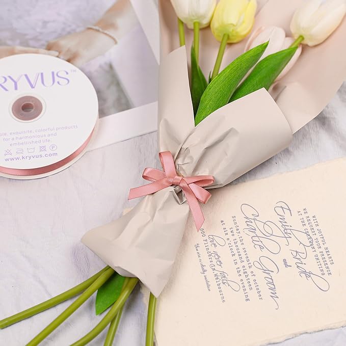 Rose Gold Satin Ribbon, Double Faced 3/8 Inch X 50 Yards Rose Gold Ribbon, Premium Satin Ribbon for Gift Wrapping, Crafts, Hair Bow Making, Sewing, Flower Bouquet, Wedding Party Decor