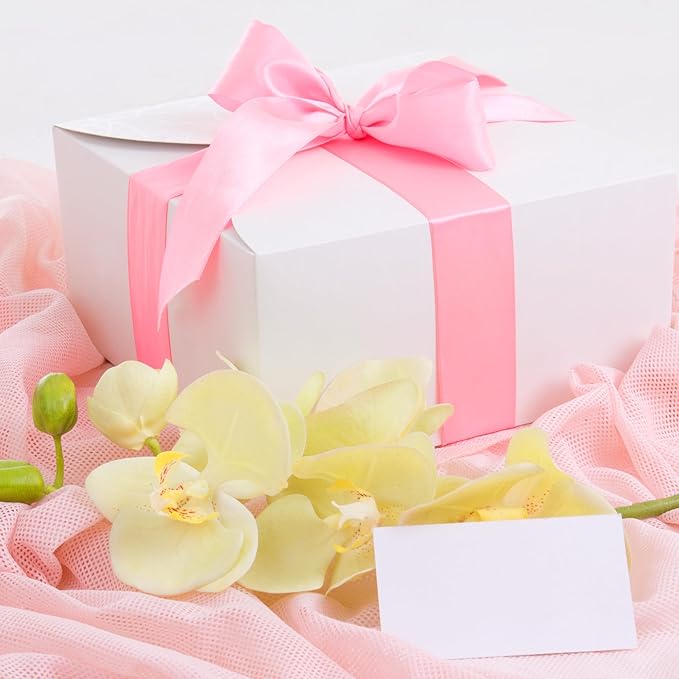LIUYAXI Pink Stain Ribbon, 2" X Continuous 50 Yards, Double Faced Fabric Ribbon Use for Bows Bouquet,Christmas Gift Wrapping,Floral Arrangement