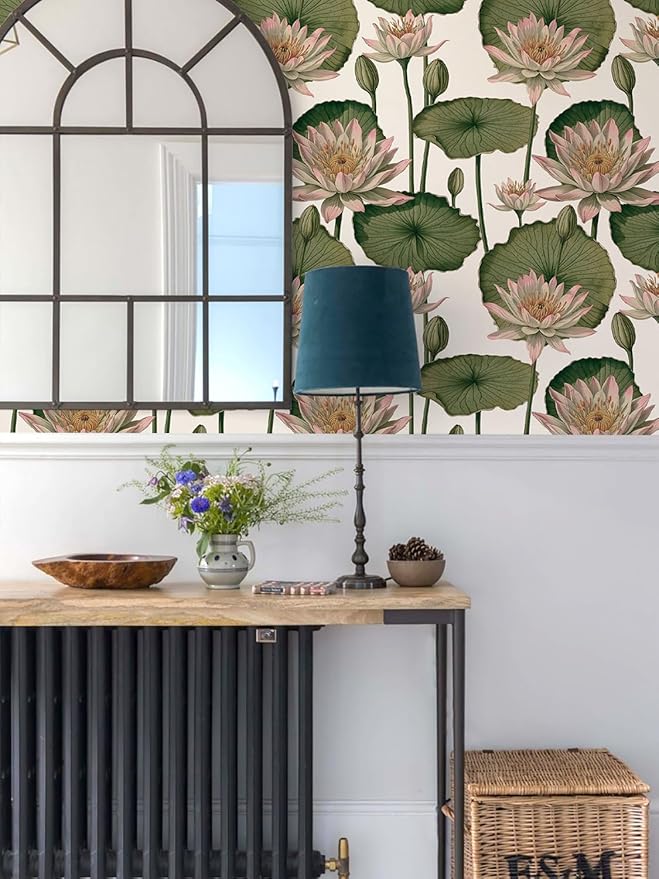 Orainege Floral Wallpaper Peel and Stick Floral Contact Paper Boho 16.9inx118.1in Lotus Flower Wallpaper Removable Self Adhesive Wall Paper for Bedroom Cabinets Decorative