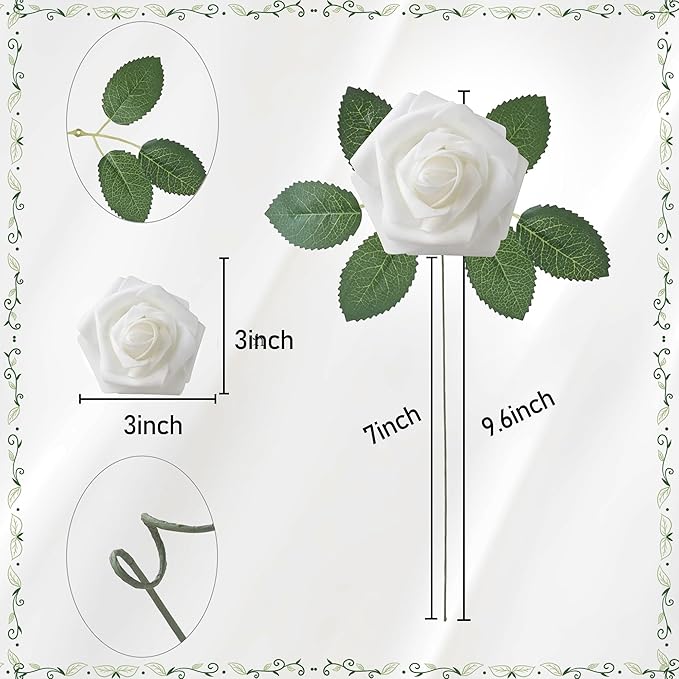 Artificial Flowers, 50pcs Blue and White Fake Flower for DIY Wedding Bouquets Centerpieces Arrangements, Artificial Rose with Stem for Party Home Decorations