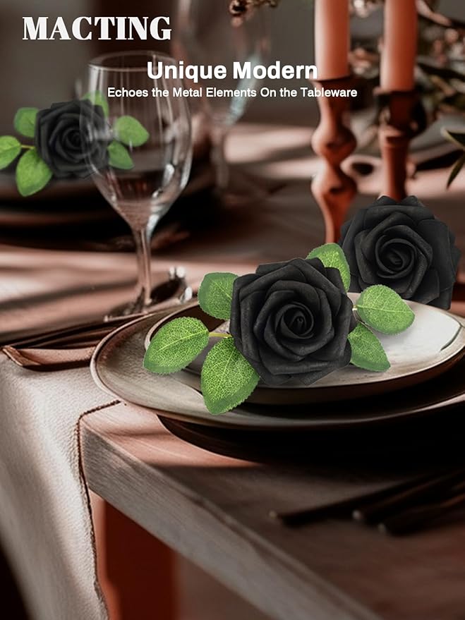 MACTING Artificial Black Rose Flowers 30PCS Real Touch Fake Flowers with Stem Foam Roses for DIY Wedding Bouquet Gifts Table Centerpieces Party Bridal Shower Home Spring Decorations