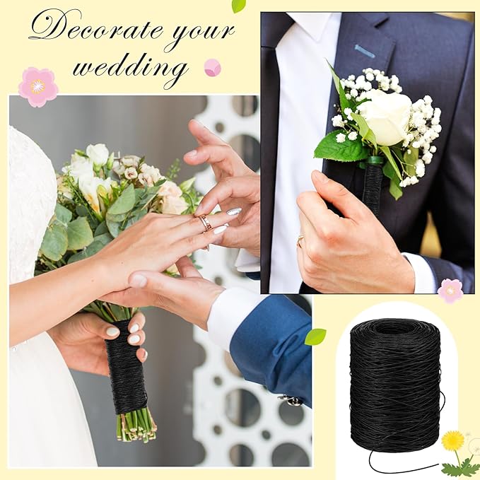 Syhood 673 Feet Floral Vine Bind Wire Rustic Wrapping Wire for Flower Bouquets(Black)