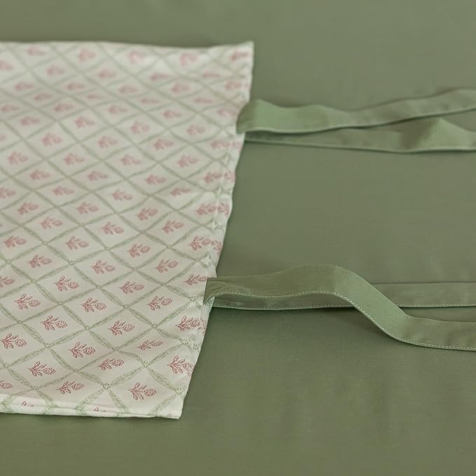 Pink Floral Duvet Cover Twin XL Chic Plaid Grid Duvet Cover with 2 Bowknot Pillowcases Vintage Boho Floral Bedding Set Aesthetic Cute Flower Comforter Cover Soft Cotton Girls Cottagecore Bedding Set