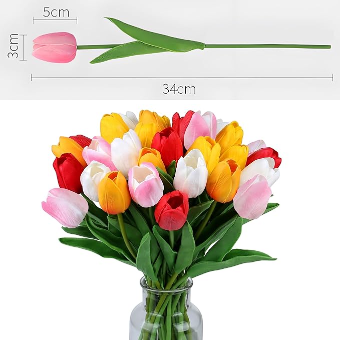 10pcs Fake Tulips Artificial Flowers Real Touch 13" Beige Silk Flower for Home Kitchen Decor Wedding Bouquet Decorations Office Floral Arrangements