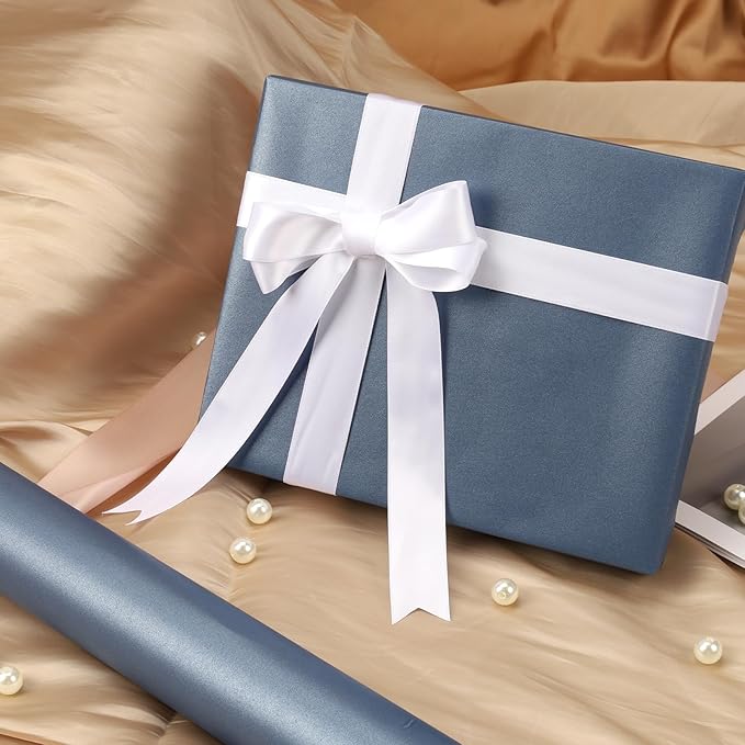 LaRibbons Blue Wrapping Paper, 30 Inch x 33 Feet, Solid Color Pearly-Lustre Christmas Gift Wrap Paper Junbo Rolls, Perfect for Holiday, Wedding, Valentine's Day, Birthday