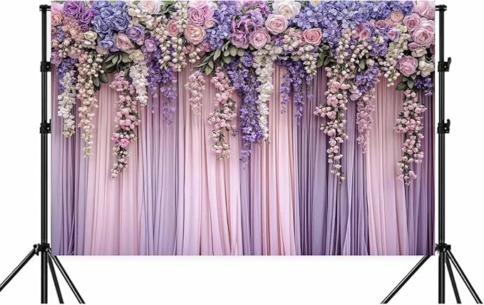 15x10ft Purple Flower Wedding Photography Backdrop Lavender Floral Wedding Bridal Photography Backdrop Anniversary Birthday Baby Shower Girl Party Banner Photo Booth Props Background Wall Decor
