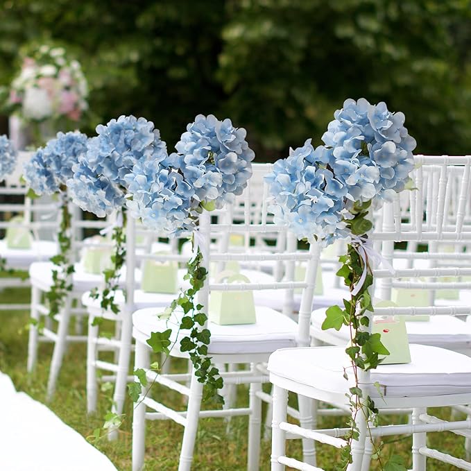 Veryhome 20Pcs Blue Hydrangea Artificial Flowers, Faux Hydrangea Flowers, Silk Flowers Heads with Stems, Fake Hydrangeas for Home Decor Wedding Party Centerpieces DIY Floral Arrangements