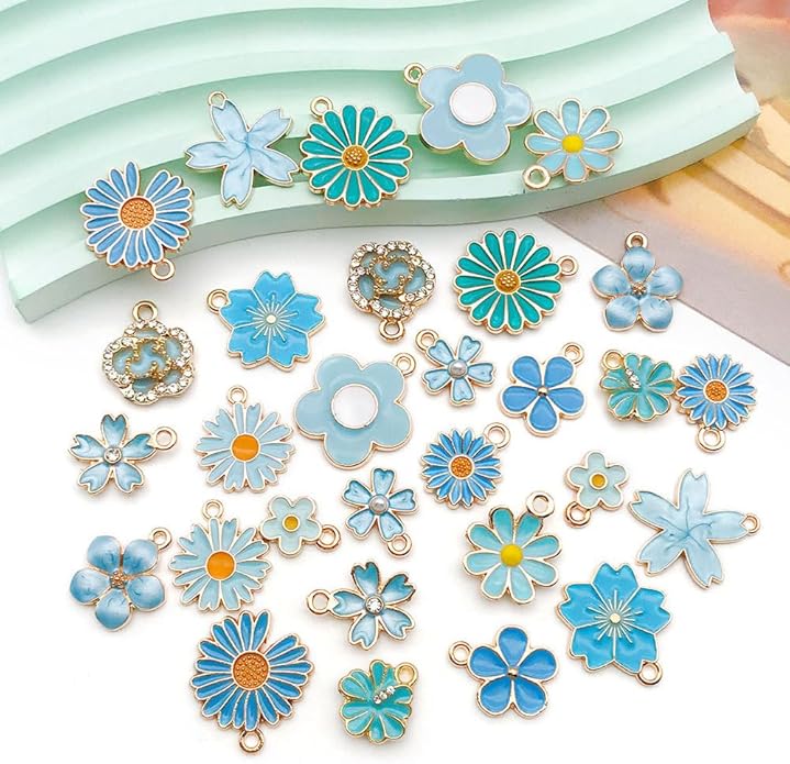 60pcs15 Types Flower Charms For Jewelry Making Enamel Flower Charms For Necklace Bracelet Earring for Gift that Office, Travel & DIY Creators