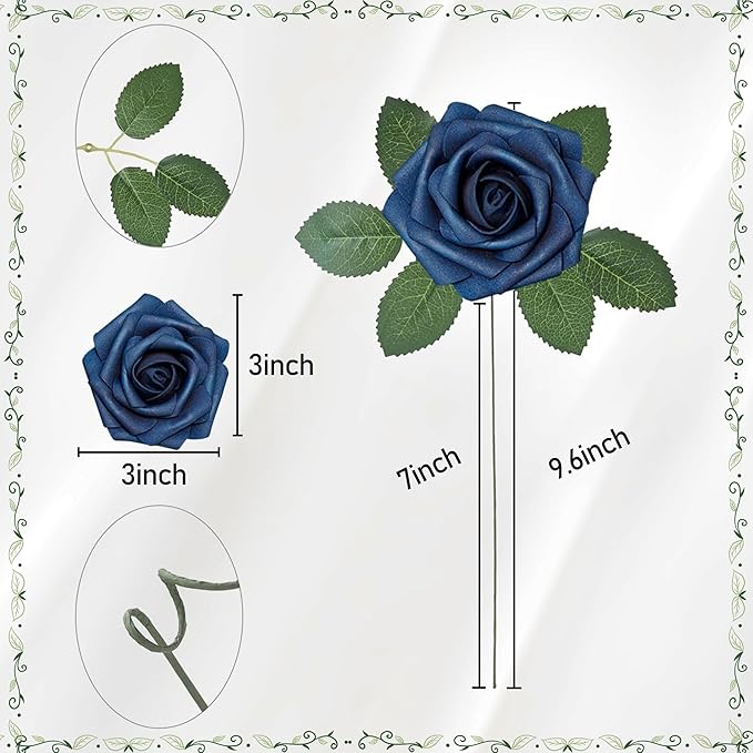 Artificial Flowers, Artificial Rose 25pcs for DIY Wedding Bouquets Centerpieces Arrangements, Navy Blue Foam Roses with Stems for Bridal Shower Party Home Decorations