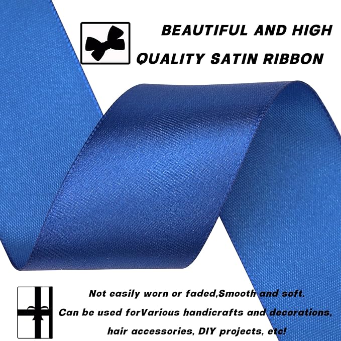1-1/2 Inch 30 Yards Deep Blue Solid Satin Ribbon for Gift Wrapping,Craft Floral Bouquets,Wedding Party,Timeless Flower,Decoration Floral Hair,Balloons