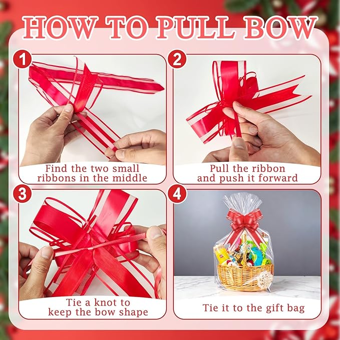 PigPotParty 24"x30" Clear Cellophane Gift Bags - Includes Bows – 10 Pack Large Cellophane Wrap for Gift Baskets, Plastic Gifts Bags for Gift Giving