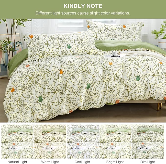 SAPHREAS Green Vine Duvet Cover Full Size Set 3pcs Abstract Botanical Plant Leaves Bedding Comforter Cover Set Garden Style 1 Duvet Cover 2 Pillow Shams, Comforter Not Included