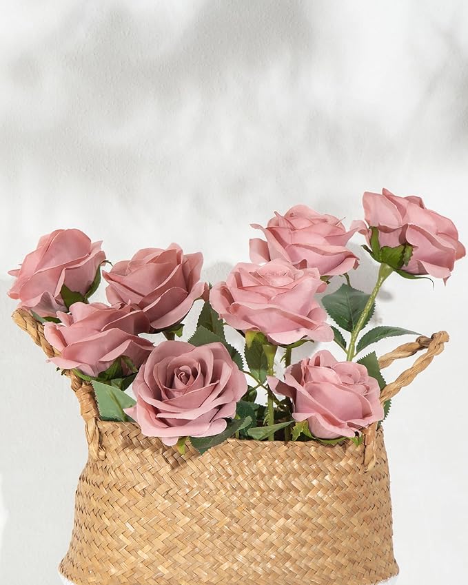 DuHouse 10pcs Silk Roses Artificial Flowers Fake Rose for Arrangement Wedding Party Home Decoration (Dusty Rose)