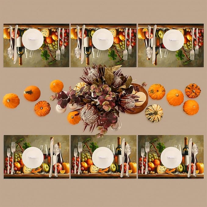 Grapes Fruit Wine PVC Placemats Set of 1 Wipeable Table Mats Washable Heat Resistant Non Slip Vinyl Dining Table Mat for Kithen Indoor Outdoor Patio Farmhouse Place Mats Decorative