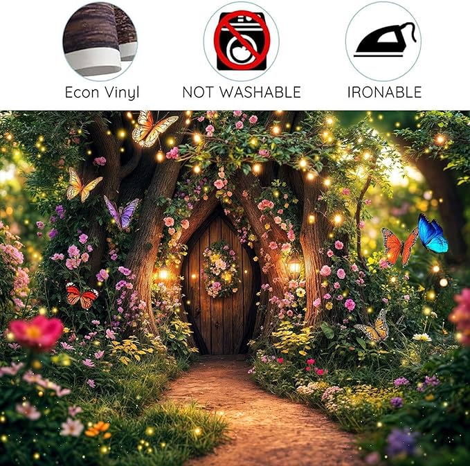 5X3ft Enchanted Forest Backdrop Fairy Tale Garden Wonderland Floral Butterfly Photography Background for Kids Girl Baby Shower Birthday Party Decoration Banner Cake Table Photo Booth Props