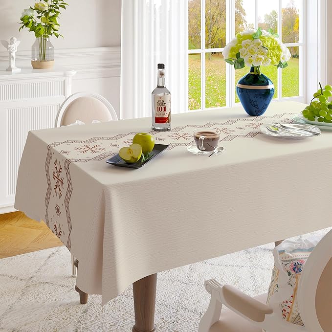 Rectangle Table Cloth,100% Waterproof Tablecloth Oil Proof Spill Proof Vinyl Table Cloth, Wipe Clean Plastic Table Cover for Dining, Camping, Indoor and Outdoor 54" x 102",Snowflake