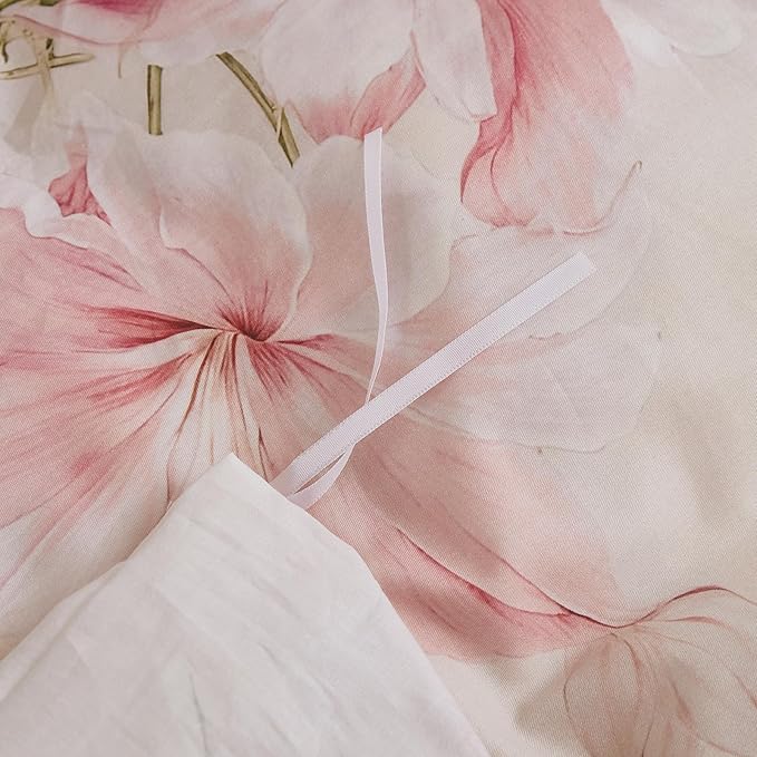 100% Cotton Duvet Cover King Size – Elegant Blush Lily Pink Floral Duvet Cover Set with Zipper Closure, 3-Piece Soft Breathable Natural Cotton Bedding Set for All Seasons