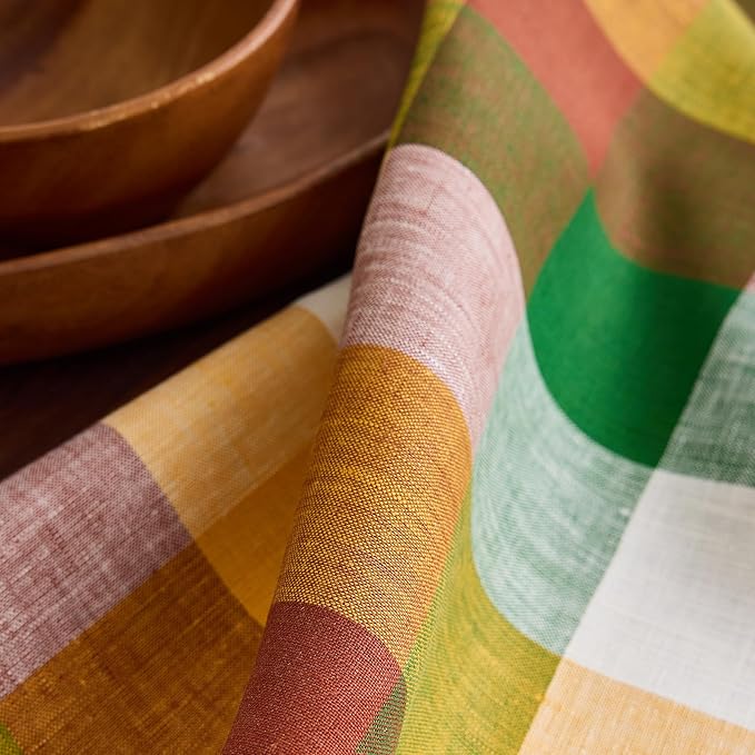 Solino Home Linen Table Runner 144 Inches Long - 100% Pure Linen Fall Multicolor Buffalo Check Extra Long Table Runner 14 x 144 Inch Ideal for Dining