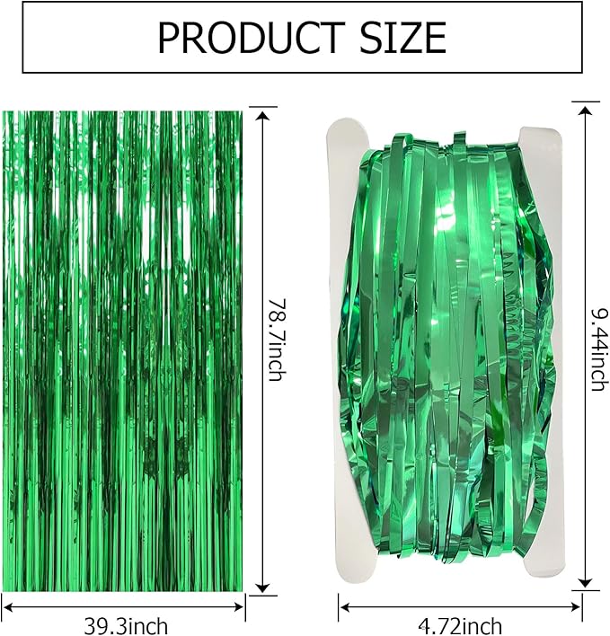 5 Pack Green Streamers Backdrop Jungle Party Decorations Foil Fringe Backdrop Curtains Photo Booth Backdrop for Birthday Dinosaur Animal St Patrick's Day Football Christmas Party Decorations