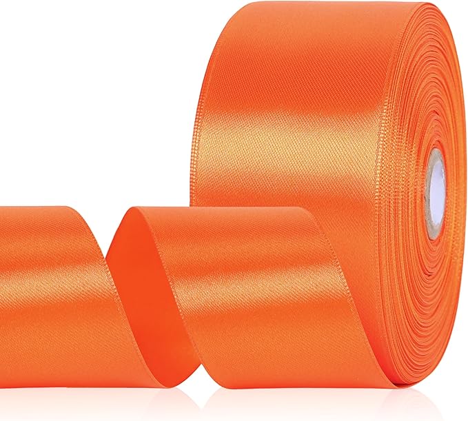 Orange Ribbon 2 Inch 60 Yards Orange Satin Ribbon for Crafts, Gift Wrapping, Birthday Party, Flower Bouquet, Wedding, Festival Decor, Halloween, Christmas