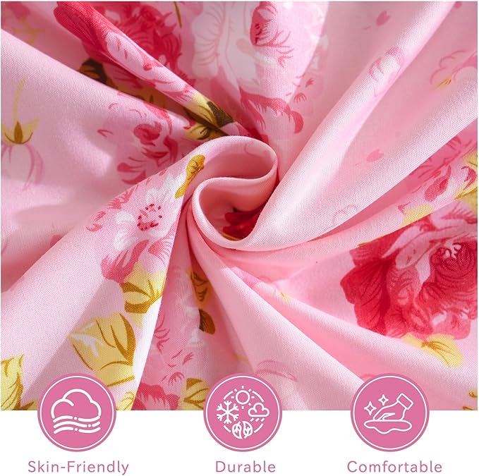 Bedlifes King Size Extra Deep Pocket Sheet Sets - Fits Mattresses Up to 18-24" Thick, 4-Piece Microfiber Set with 1800 Thread Count, Soft, Smooth, Breathable, Featuring Pink Floral Red Rose
