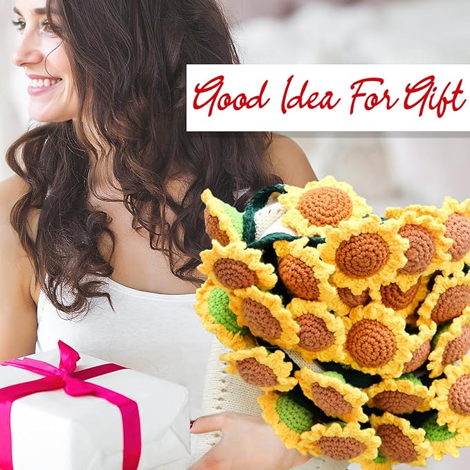 Sunflower Gifts for Women-Teacher Appreciation Gifts-Sunshine Teacher Friend Mom Sister Grandma Birthday Retirement Gifts,Thank you,Get well, Sunflower Crochet Flower Bouquet Blanket 63 Inches