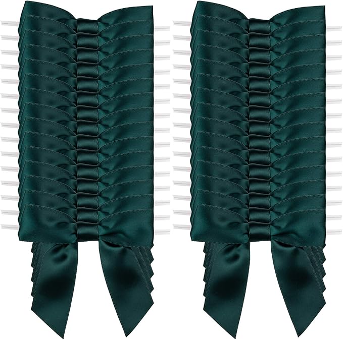 7Rainbows 30pcs Boutique 3.5" Dark Green Satin Ribbon Twist Tie Bows for Tying Up Packages Gift Wrapping