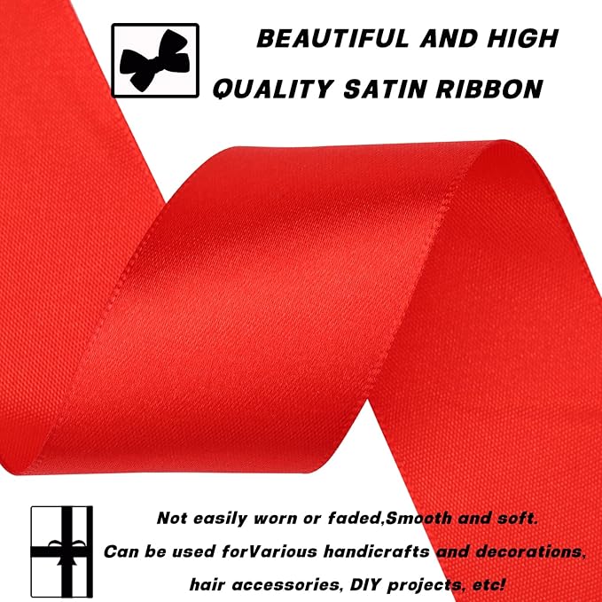 1-1/2 Inch 60 Yards Red Solid Satin Ribbon for Gift Wrapping,Craft Floral Bouquets,Wedding Party,Timeless Flower,Decoration Floral Hair,Balloons