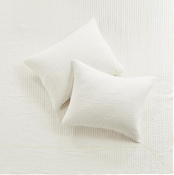 Levtex Home Cross Stitch Reversible Full Bedspread Set (100x104in) with 2 Pillow Shams (26x20in) - Stitch Texture - Cream - 100% Cotton Full Size Bedspread Set - Lightweight, Soft, Pre-Washed