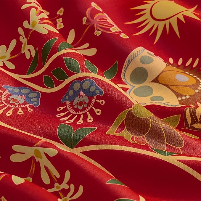 XiDi Christmas Red Floral Curtains 84 Inches Long 2 Panels 100% Blackout Vintage Leaf Patterned Curtains for Living Room Bedroom Thermal Insulated Room Darkening Luxury Colorful Drapes Grommet 52x84