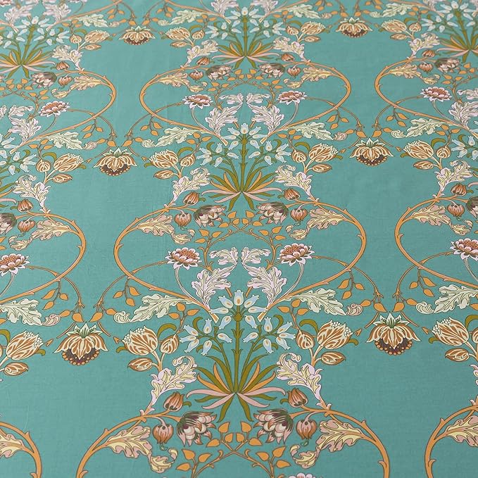 Zusbest California King Sheet Set Shabby Floral Vintage Bed Sheets Percale Cotton Chic Teal Blue Orange American Country Bedding Luxury Boho Soft Bed Deep Pocket Fitted Sheet 4Piece, Cal King