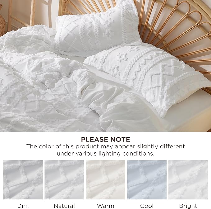 Bedsure Boho Duvet Cover Full Size, Soft & Comfortable Elegant Design Boho Bedding for Decoration, Machine Washable Comforter Cover for All Seasons,Includes 1 Duvet Cover & 2 Pillow Shams,White