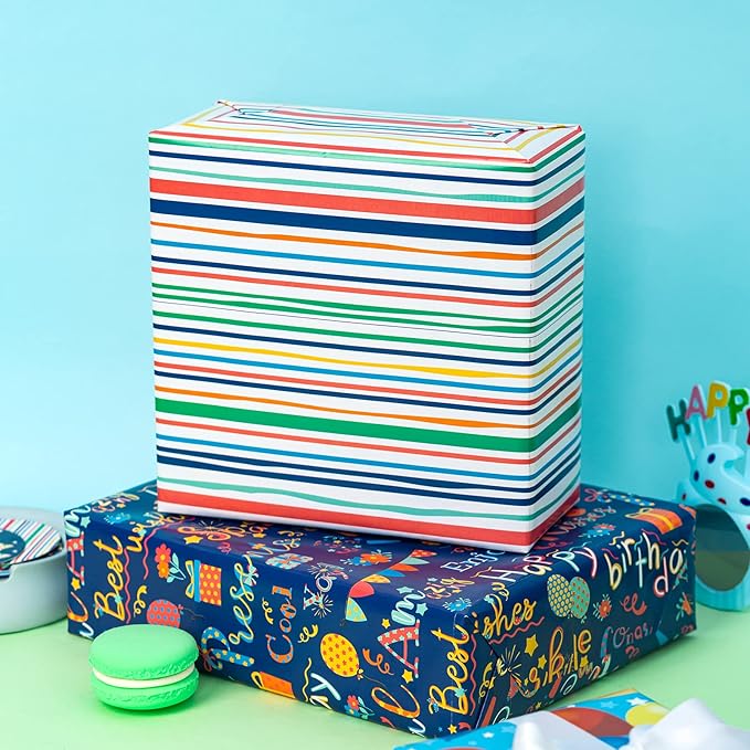 WRAPAHOLIC Birthday Wrapping Paper Sheet - 12 Sheets Folded Flat with 12 Gift Tags for Party, Baby Shower - 19.7 Inch X 27.5 Inch Per Sheet