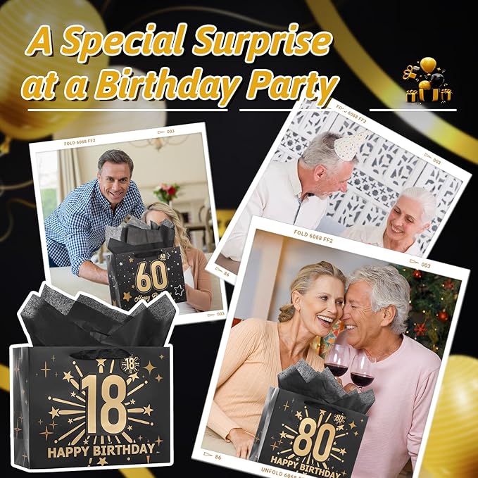 Bloomwords 30th Birthday Gift Bag Set with Card & Tissue – 13" Elegant Keepsake Party Bags for Unisex Anniversaries, Gift Wrapping & Celebrations
