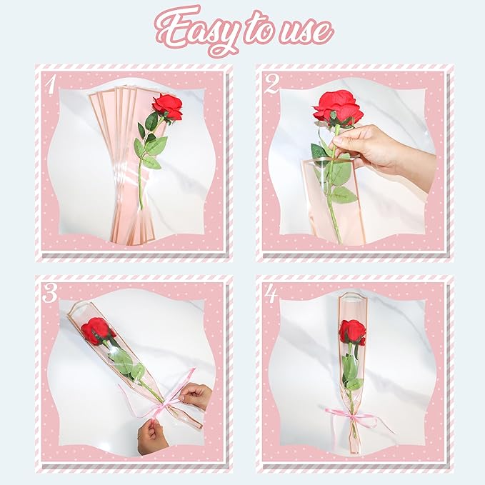 YHNTGB 150 Pcs Mother's Day Single Flower Sleeves Wrapping Bags Single Rose Packaging Flower Bouquet Wrapping Bags 5 Colors for Floral Arrangement Supply Wedding Valentine's Day