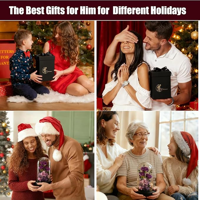 Birthday Gifts for Women Mom Fresh Flowers for Delivery Prime Forever Preserved Rose in Glass Dome Gifts for Her Girlfriend Grandma Daughter Wife Valentines Mothers Day Christmas Anniversary-Purple 